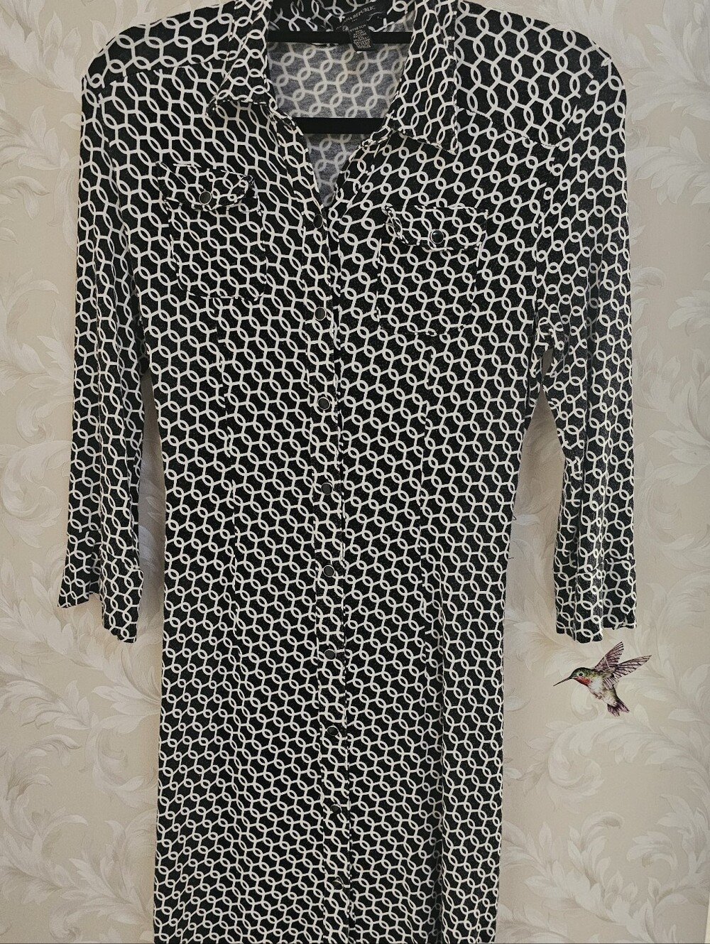 Banana Republic Black and White Long-Sleeve Shirt Dress